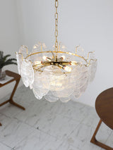 Modern Gold Wavy Glass Disc Chandelier Elegant Semi Flush Mount Ceiling Light
