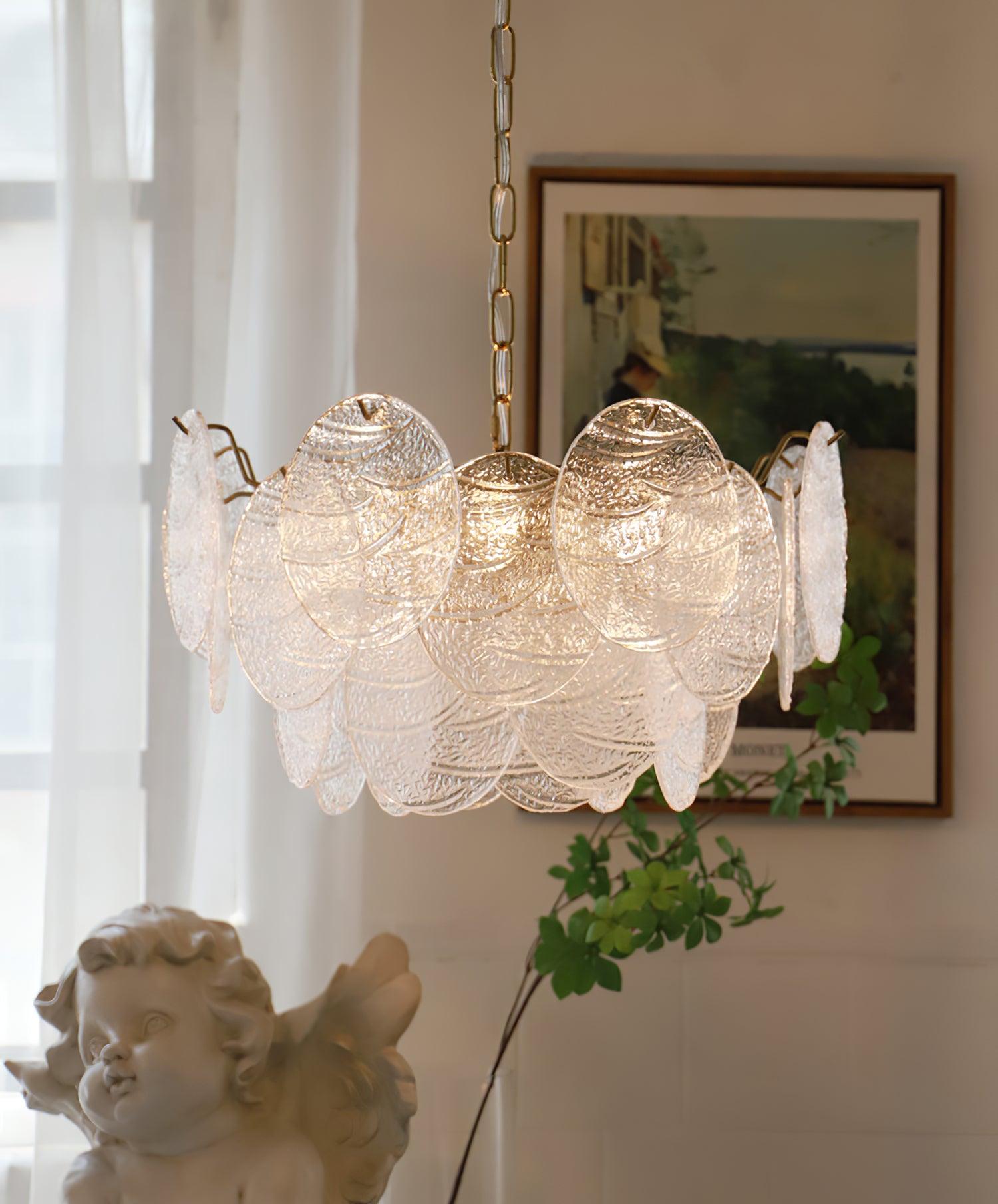 Modern Gold Wavy Glass Disc Chandelier Elegant Semi Flush Mount Ceiling Light