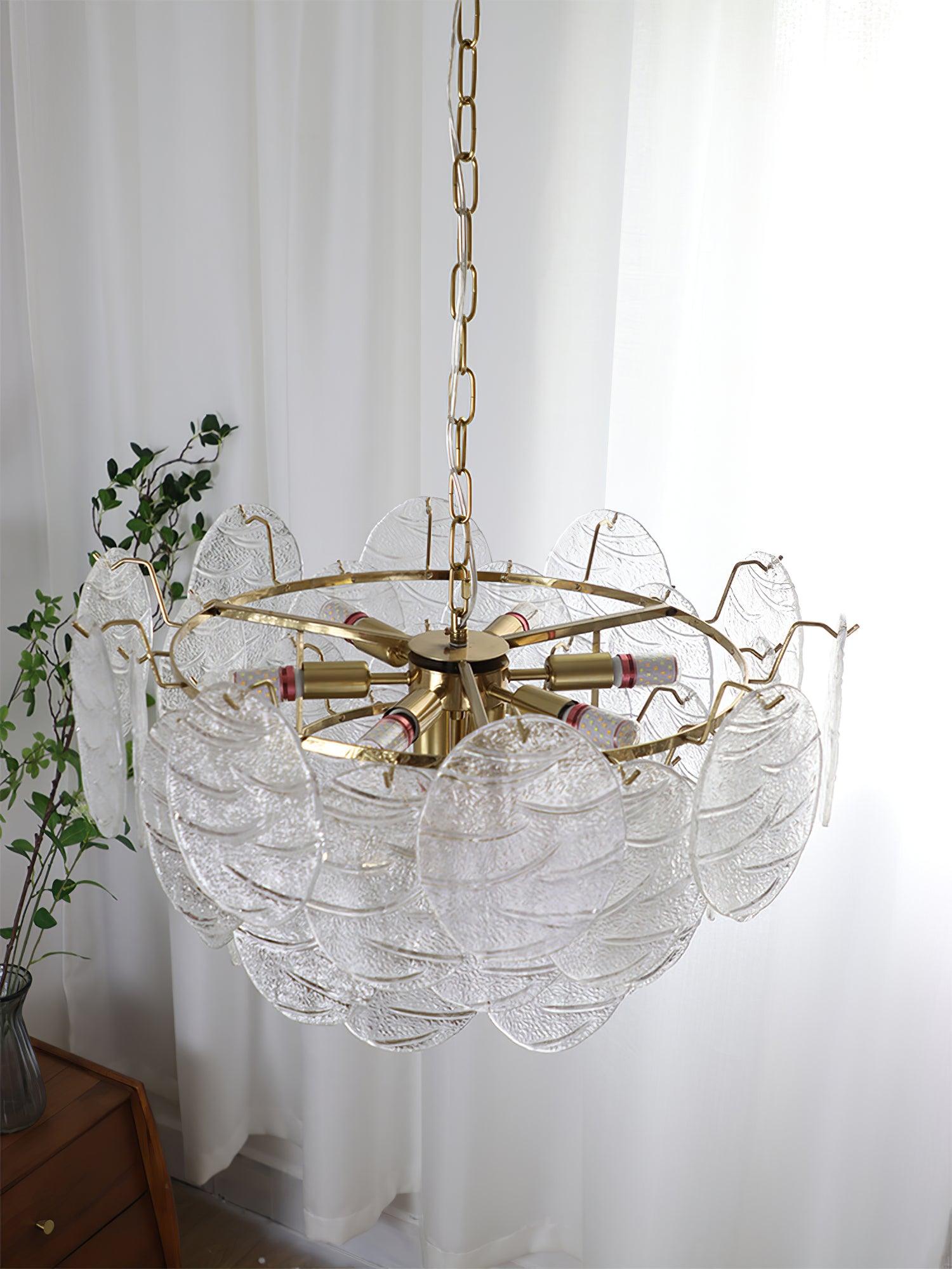 Modern Gold Wavy Glass Disc Chandelier Elegant Semi Flush Mount Ceiling Light