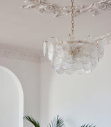Modern Gold Wavy Glass Disc Chandelier Elegant Semi Flush Mount Ceiling Light