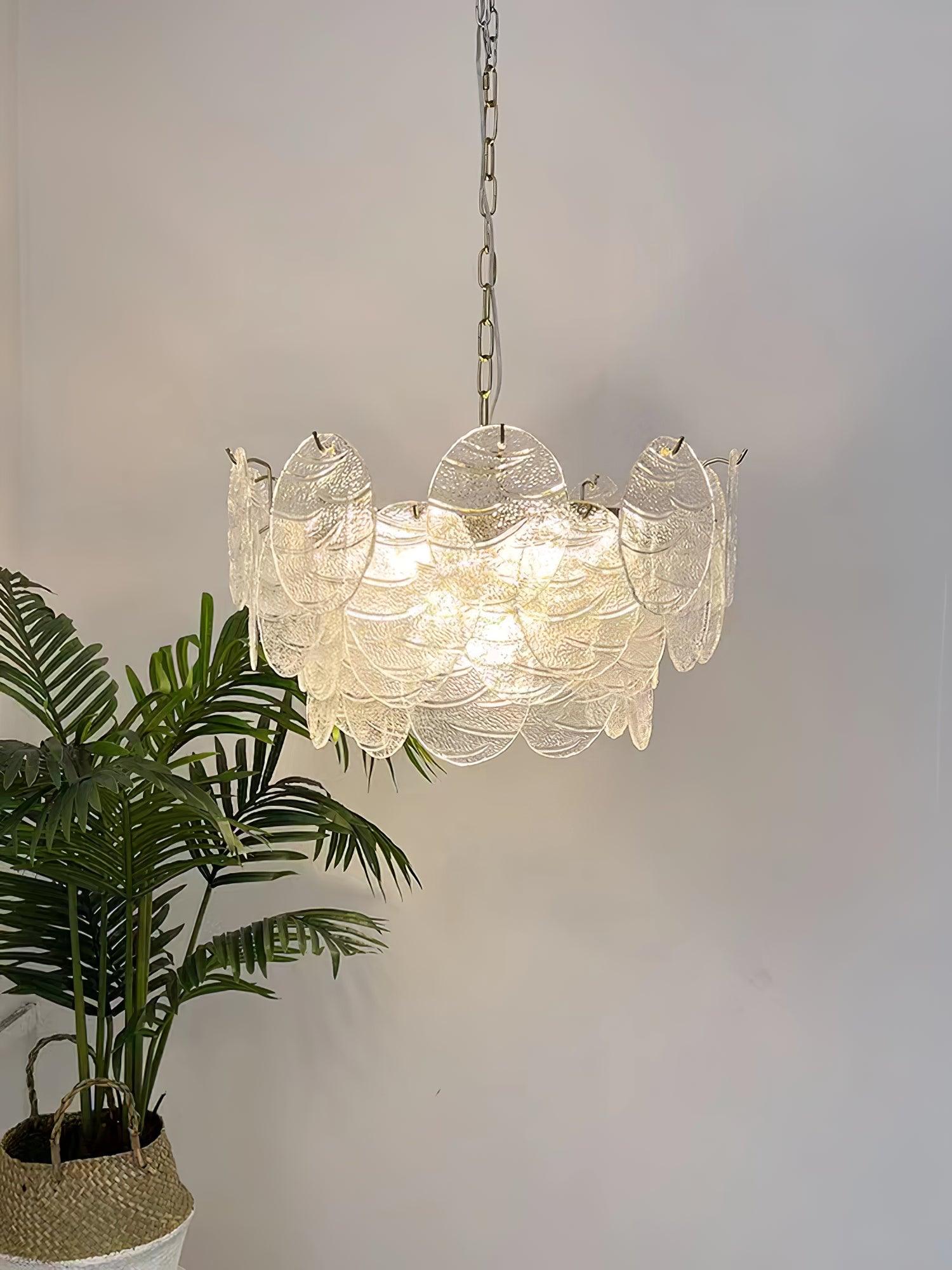 Modern Gold Wavy Glass Disc Chandelier Elegant Semi Flush Mount Ceiling Light