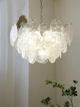 Modern Gold Wavy Glass Disc Chandelier Elegant Semi Flush Mount Ceiling Light