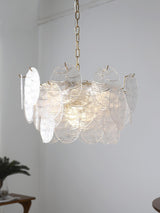 Modern Gold Wavy Glass Disc Chandelier Elegant Semi Flush Mount Ceiling Light