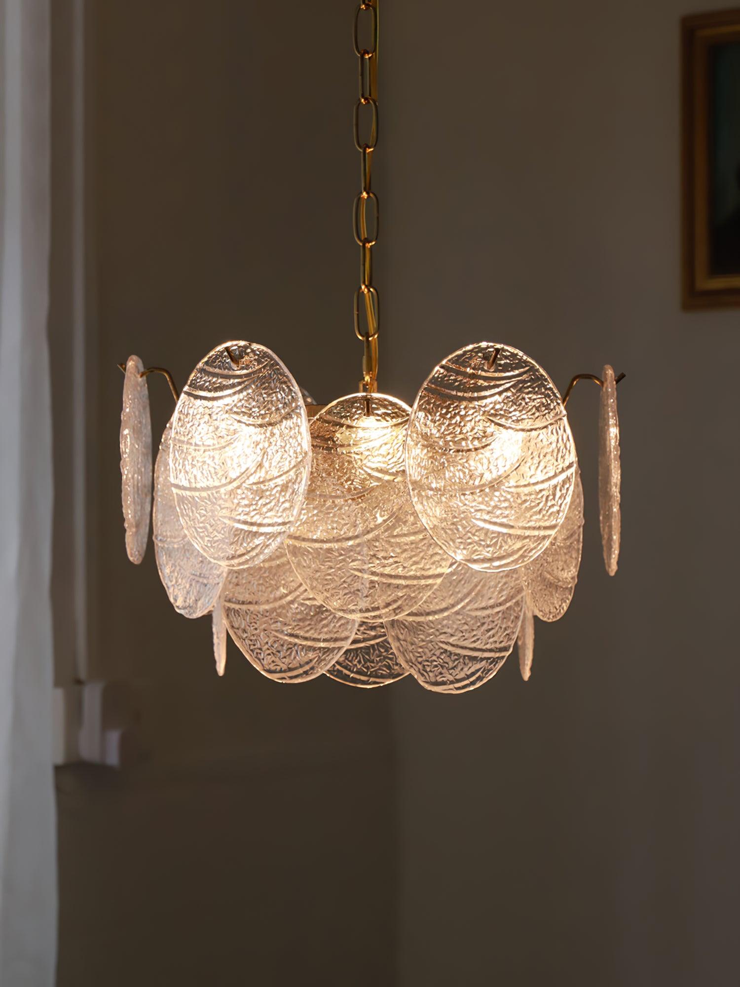 Modern Gold Wavy Glass Disc Chandelier Elegant Semi Flush Mount Ceiling Light