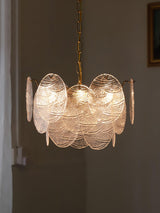 Modern Gold Wavy Glass Disc Chandelier Elegant Semi Flush Mount Ceiling Light