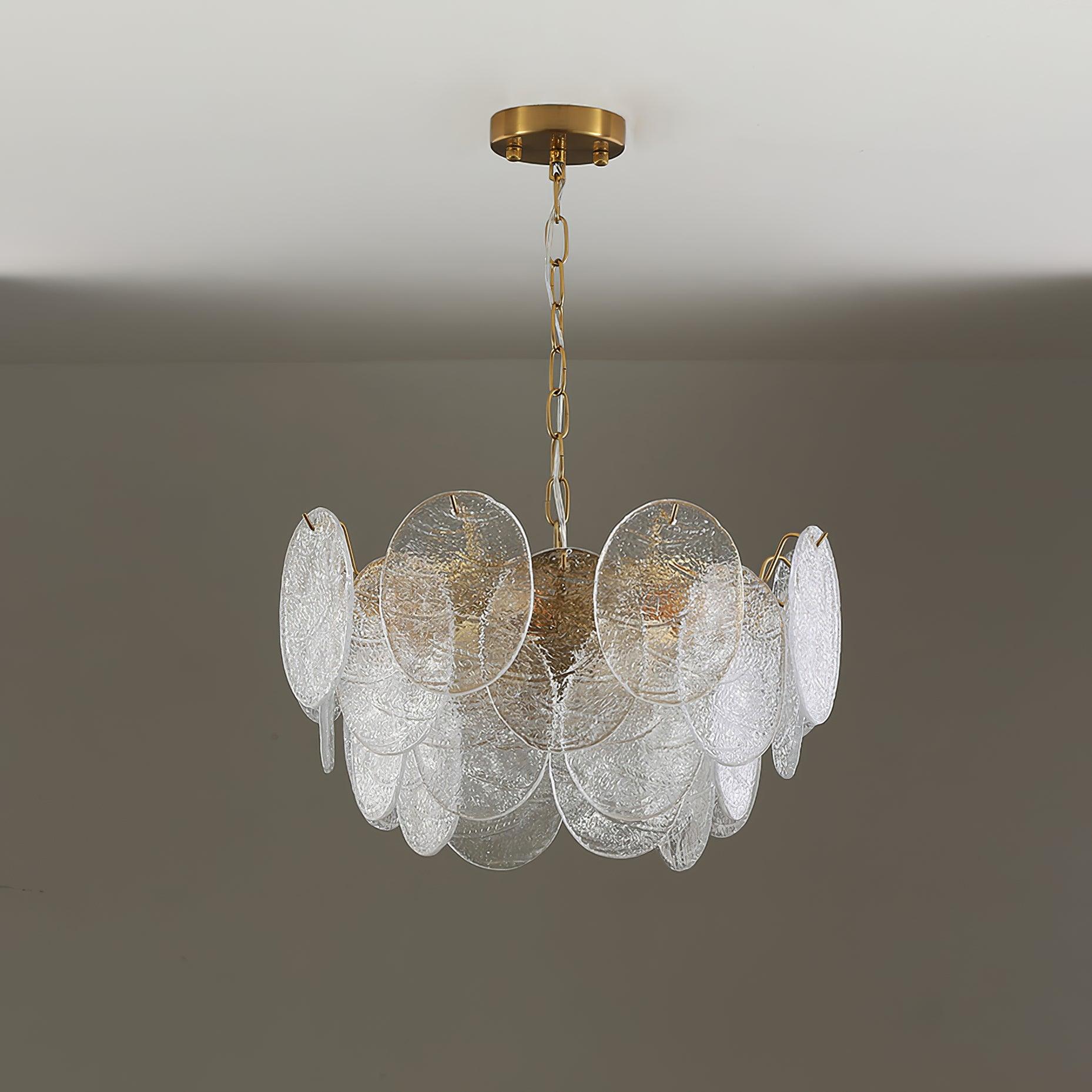 Modern Gold Wavy Glass Disc Chandelier Elegant Semi Flush Mount Ceiling Light