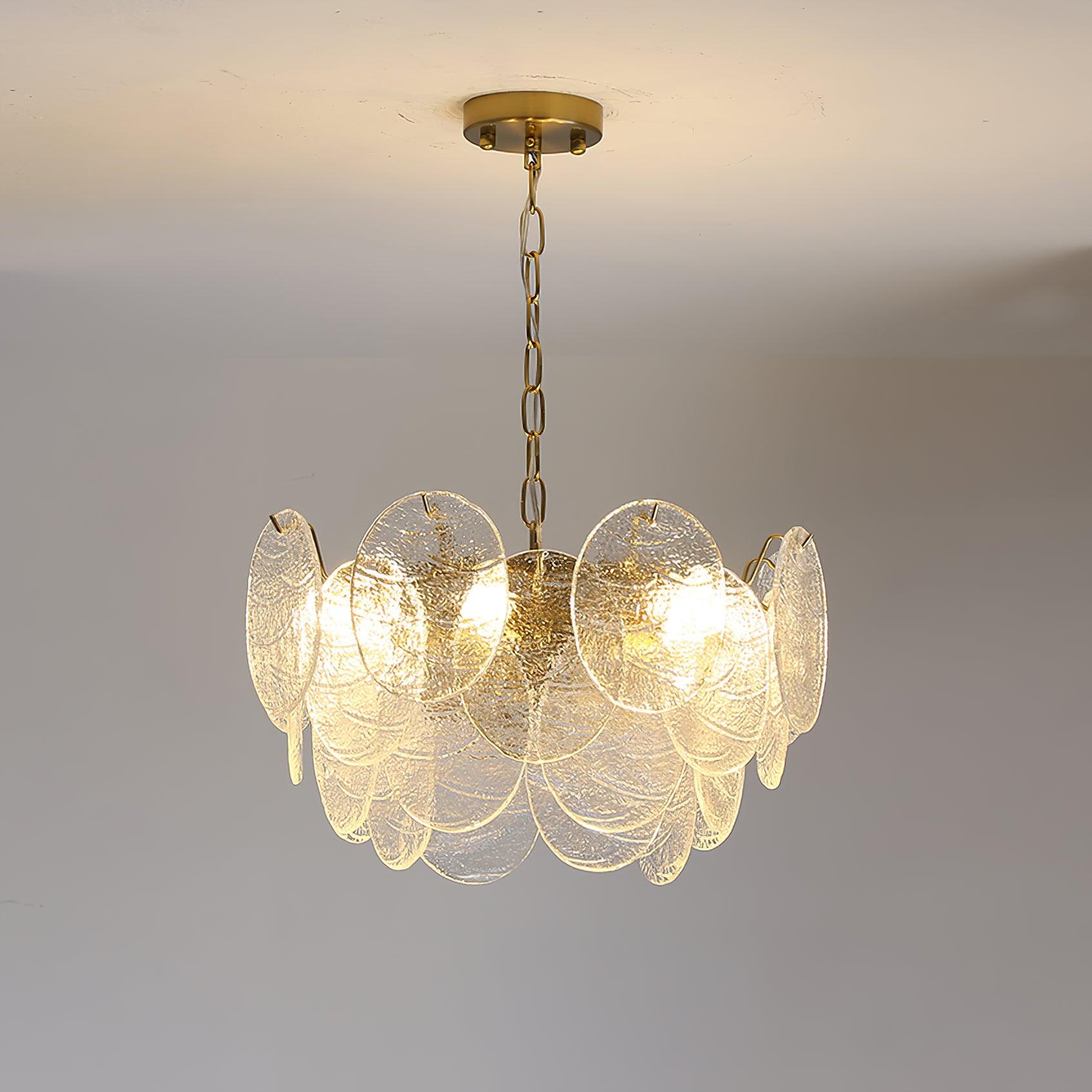 Modern Gold Wavy Glass Disc Chandelier Elegant Semi Flush Mount Ceiling Light