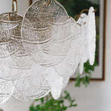 Modern Gold Wavy Glass Disc Chandelier Elegant Semi Flush Mount Ceiling Light