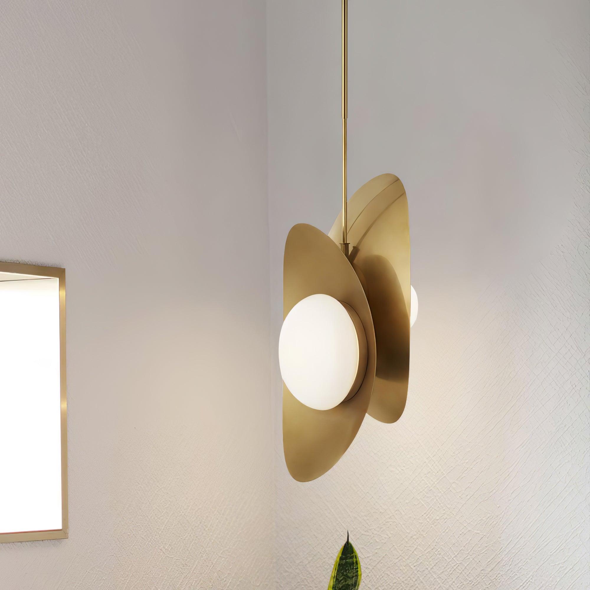 Modern Golden Petal Pendant Light with White Glass Globe Shade for Elegant Home Decor