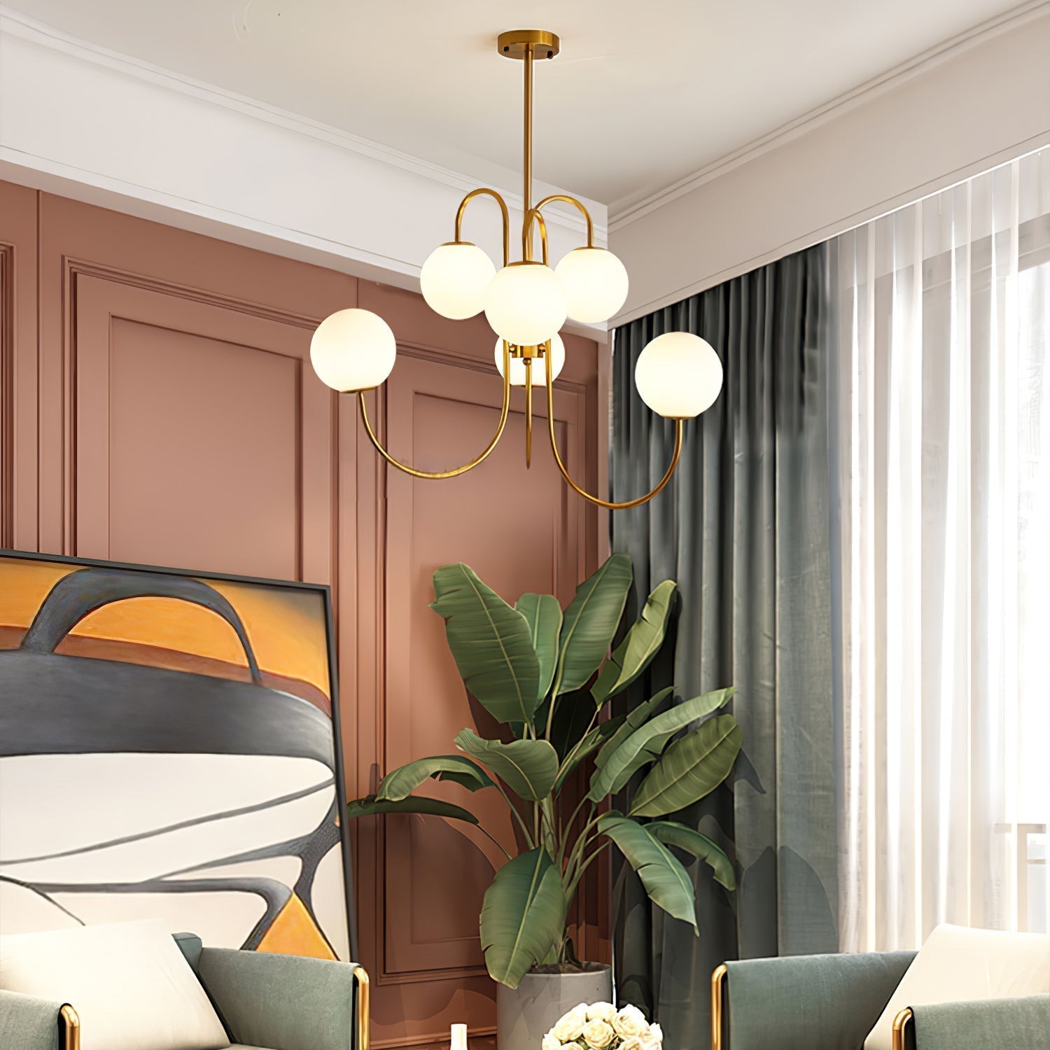 Modern Gooseneck Glass Globe Chandelier Mid Century Industrial Ceiling Light Fixture