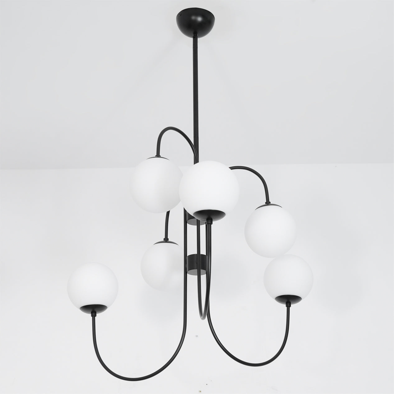Modern Gooseneck Glass Globe Chandelier Mid Century Industrial Ceiling Light Fixture