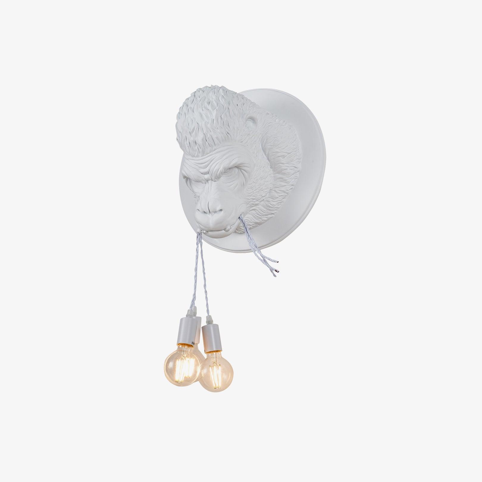 Modern Gorilla Head Wall Sconce Resin Animal Sculpture Three Light Fixture for Indoor Use