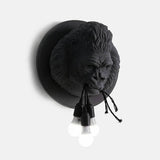 Modern Gorilla Head Wall Sconce Resin Animal Sculpture Three Light Fixture for Indoor Use