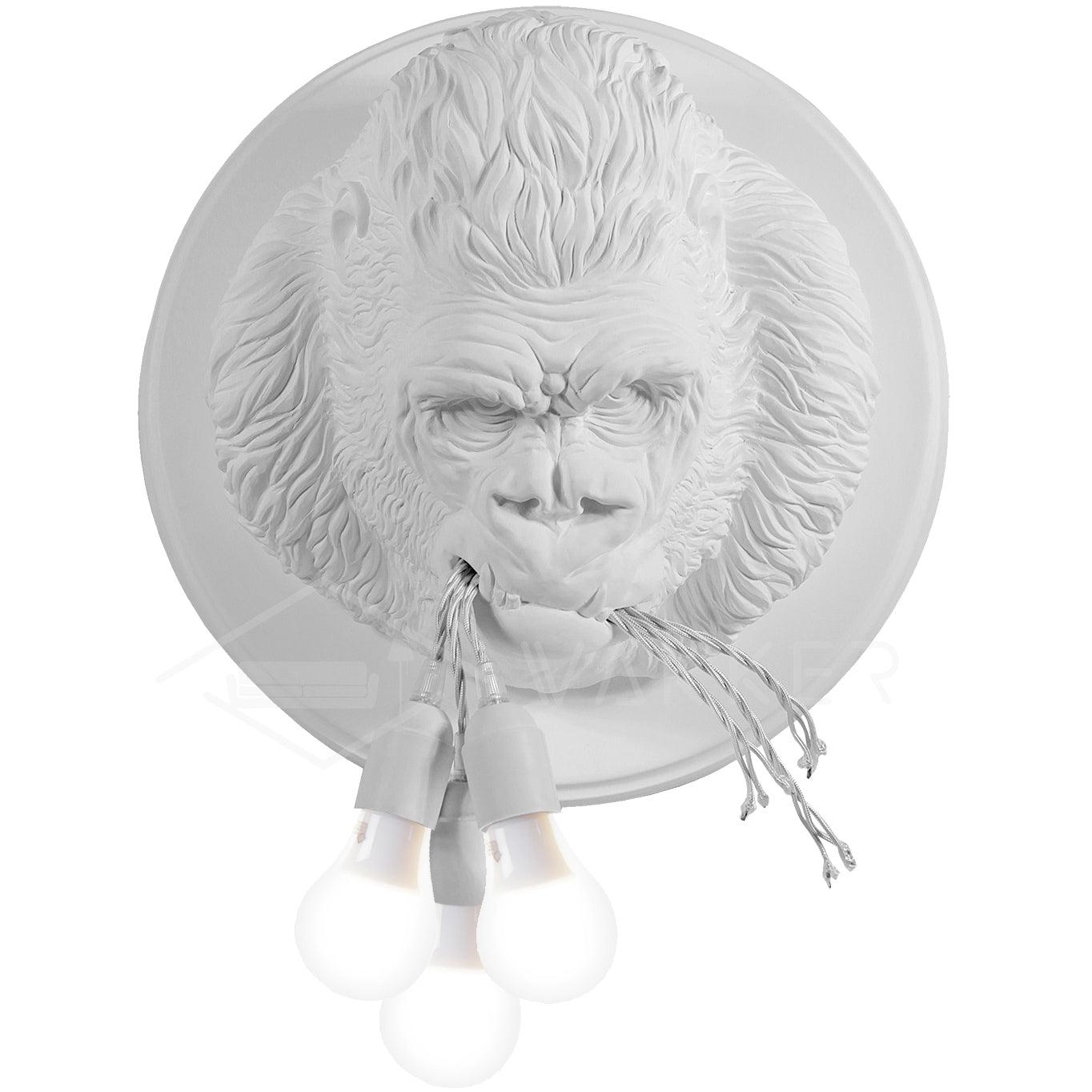 Modern Gorilla Head Wall Sconce Resin Animal Sculpture Three Light Fixture for Indoor Use