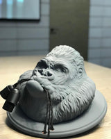 Modern Gorilla Head Wall Sconce Resin Animal Sculpture Three Light Fixture for Indoor Use