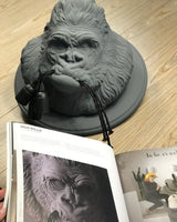Modern Gorilla Head Wall Sconce Resin Animal Sculpture Three Light Fixture for Indoor Use