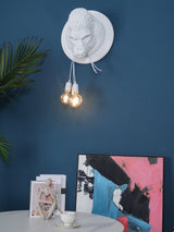 Modern Gorilla Head Wall Sconce Resin Animal Sculpture Three Light Fixture for Indoor Use