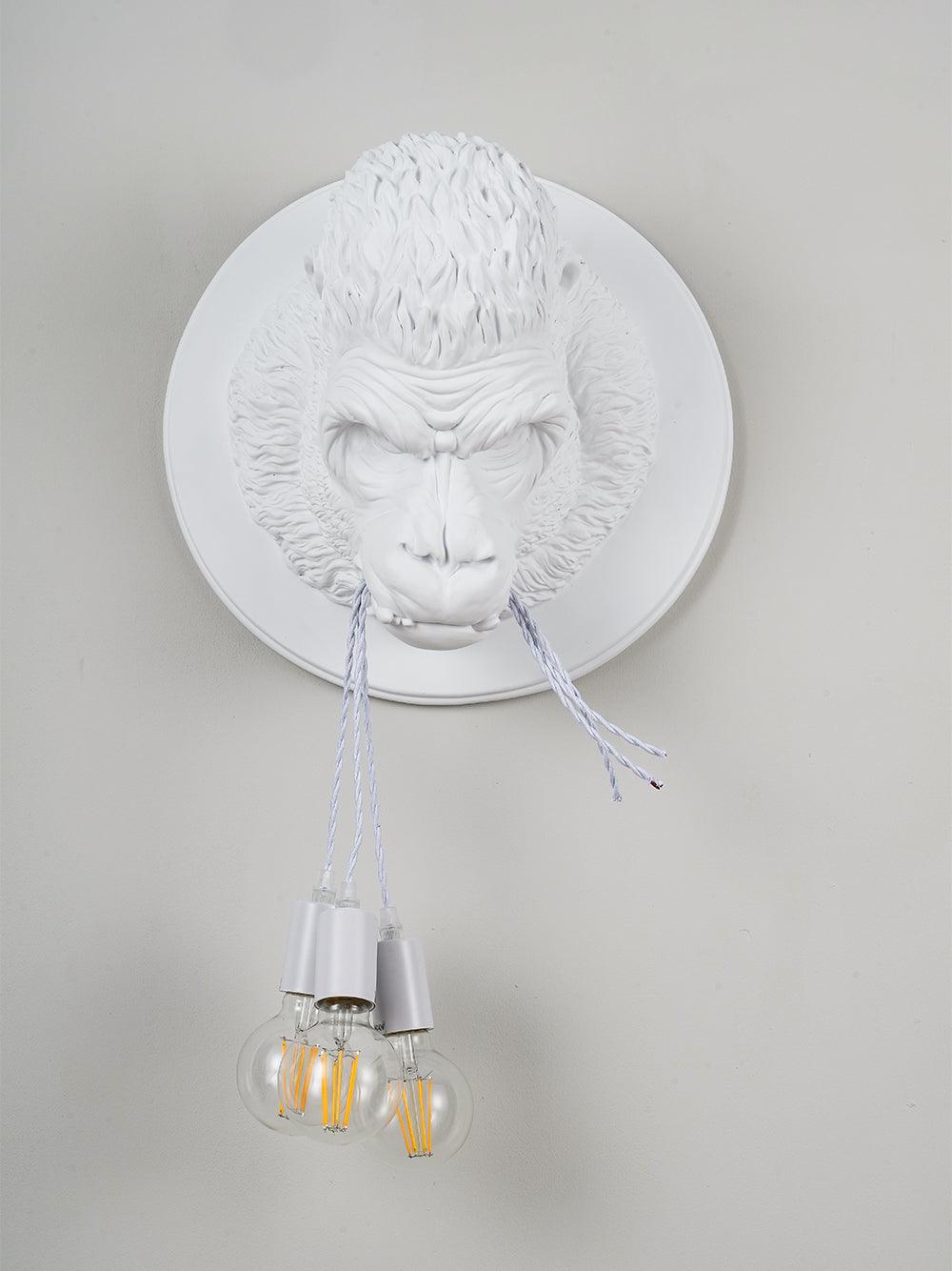Modern Gorilla Head Wall Sconce Resin Animal Sculpture Three Light Fixture for Indoor Use