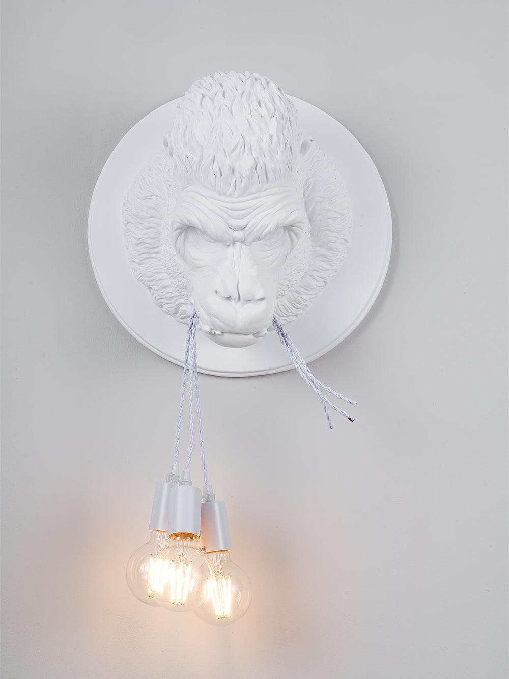 Modern Gorilla Head Wall Sconce Resin Animal Sculpture Three Light Fixture for Indoor Use