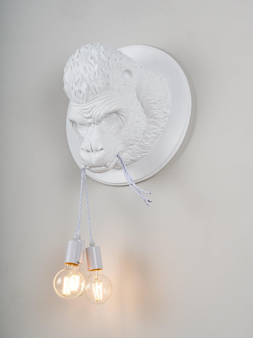 Modern Gorilla Head Wall Sconce Resin Animal Sculpture Three Light Fixture for Indoor Use