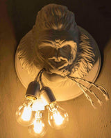 Modern Gorilla Head Wall Sconce Resin Animal Sculpture Three Light Fixture for Indoor Use
