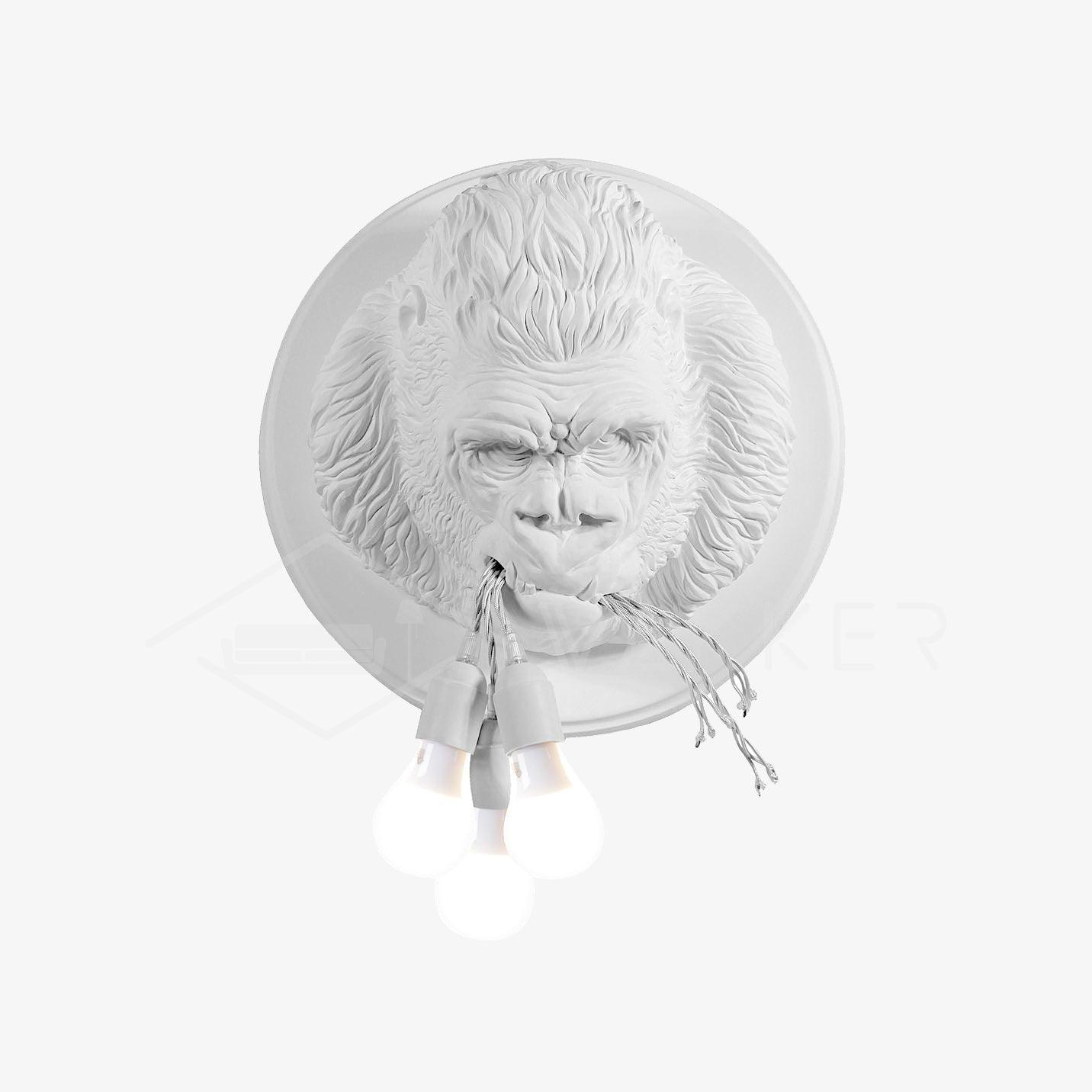 Modern Gorilla Head Wall Sconce Resin Animal Sculpture Three Light Fixture for Indoor Use