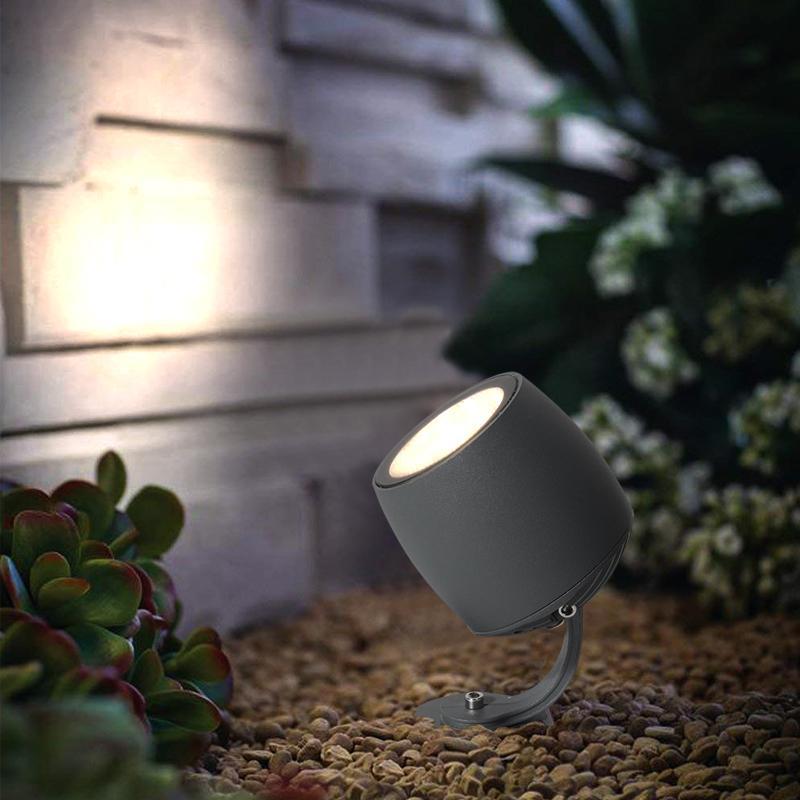 Modern Gray Round LED Garden Spotlight IP66 Waterproof Outdoor Tree and Lawn Light