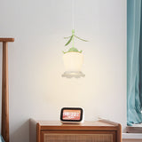 Modern Green Bell Orchid Flower Pendant Light Nordic Glass Hanging Lamp for Bedroom Bedside Lighting