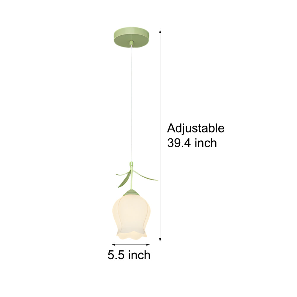 Modern Green Bell Orchid Flower Pendant Light Nordic Glass Hanging Lamp for Bedroom Bedside Lighting