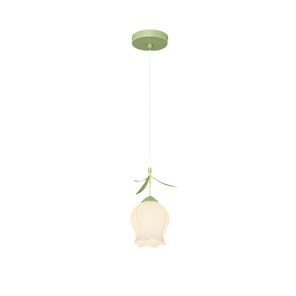 Modern Green Bell Orchid Flower Pendant Light Nordic Glass Hanging Lamp for Bedroom Bedside Lighting