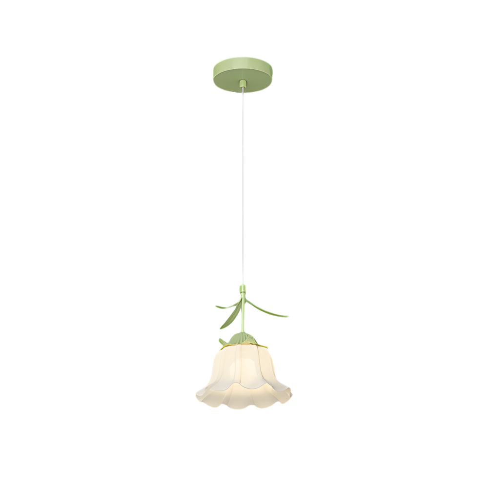 Modern Green Bell Orchid Flower Pendant Light Nordic Glass Hanging Lamp for Bedroom Bedside Lighting