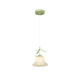 Modern Green Bell Orchid Flower Pendant Light Nordic Glass Hanging Lamp for Bedroom Bedside Lighting