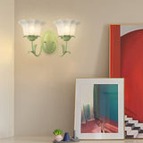Modern Green Floral Glass Wall Sconce Three Step Dimming Flower Indoor Lamp for Bedroom and Living Room