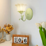 Modern Green Floral Glass Wall Sconce Three Step Dimming Flower Indoor Lamp for Bedroom and Living Room