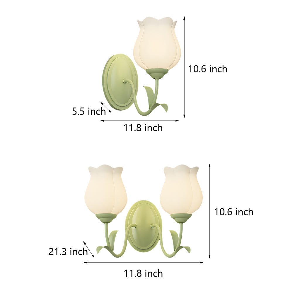 Modern Green Floral Glass Wall Sconce Three Step Dimming Flower Indoor Lamp for Bedroom and Living Room