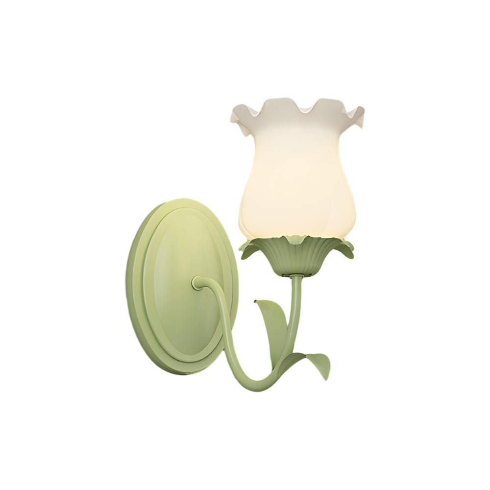 Modern Green Floral Glass Wall Sconce Three Step Dimming Flower Indoor Lamp for Bedroom and Living Room