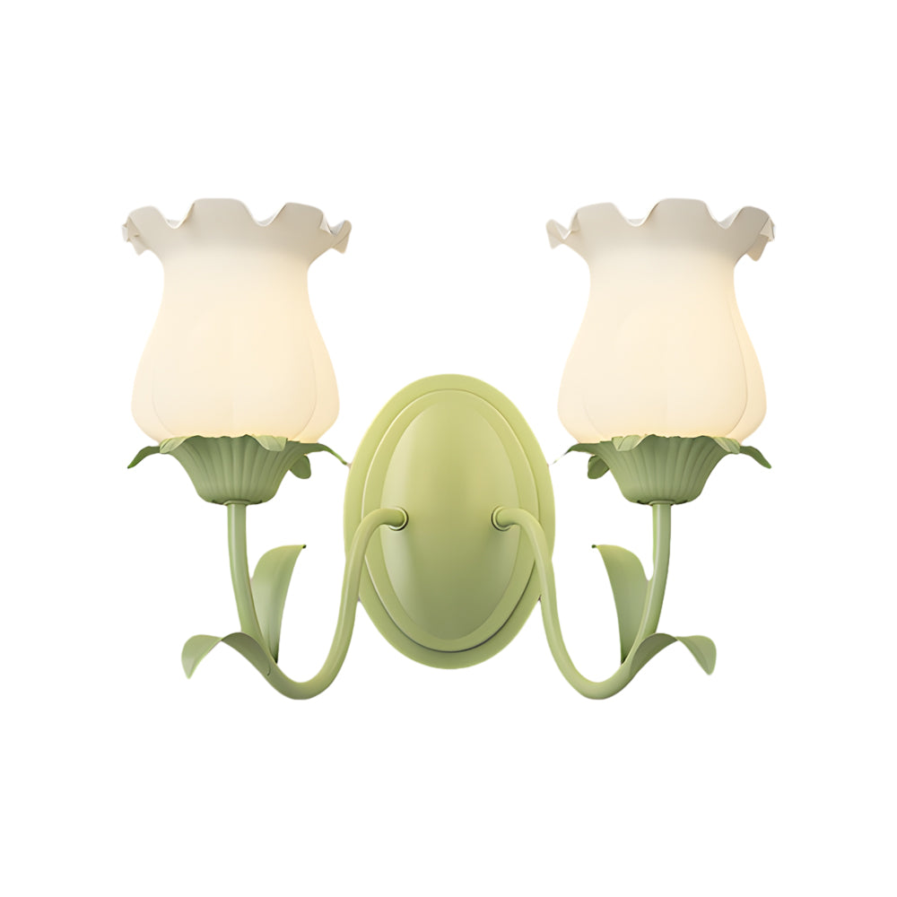 Modern Green Floral Glass Wall Sconce Three Step Dimming Flower Indoor Lamp for Bedroom and Living Room