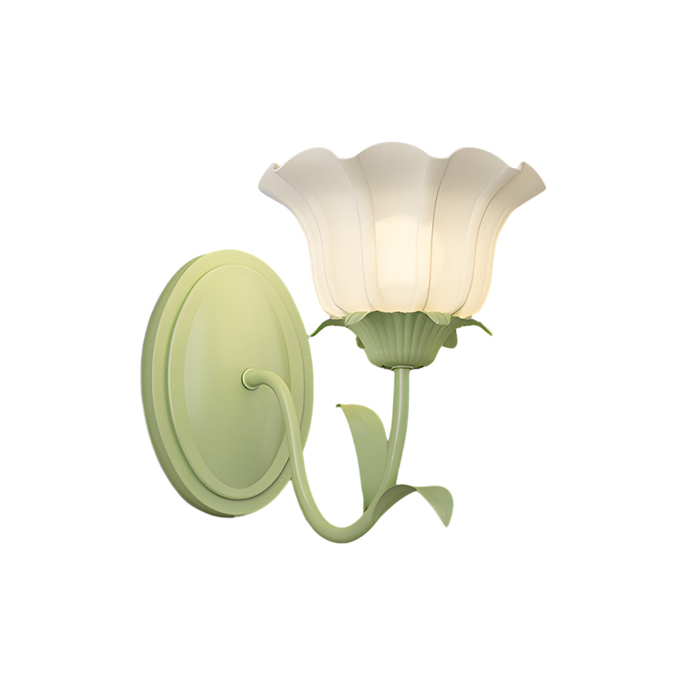 Modern Green Floral Glass Wall Sconce Three Step Dimming Flower Indoor Lamp for Bedroom and Living Room
