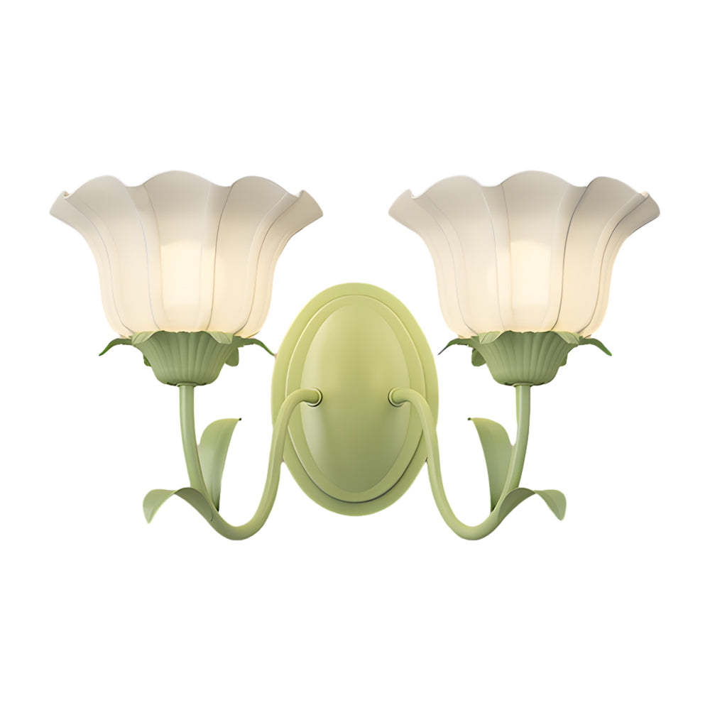 Modern Green Floral Glass Wall Sconce Three Step Dimming Flower Indoor Lamp for Bedroom and Living Room