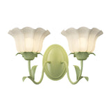 Modern Green Floral Glass Wall Sconce Three Step Dimming Flower Indoor Lamp for Bedroom and Living Room