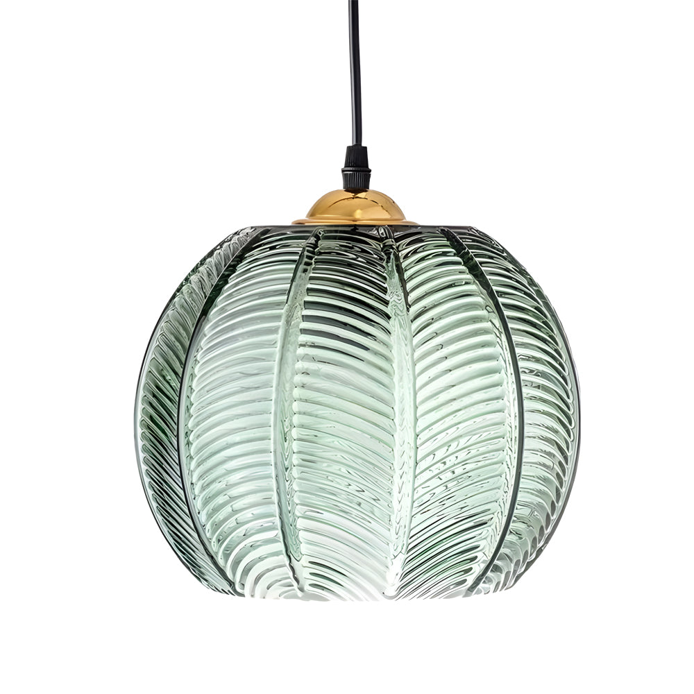 Modern Green Leaf Textured Glass Pendant Light for Kitchen Island and Dining Room