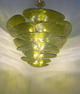 modern-green-textured-glass-leaf-chandelier-with-brass-finish-luxury-lilypad-petal-pendant-light
