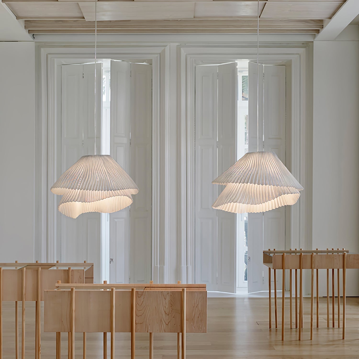 modern-grey-stainless-steel-pleated-mesh-pendant-light-with-integrated-led