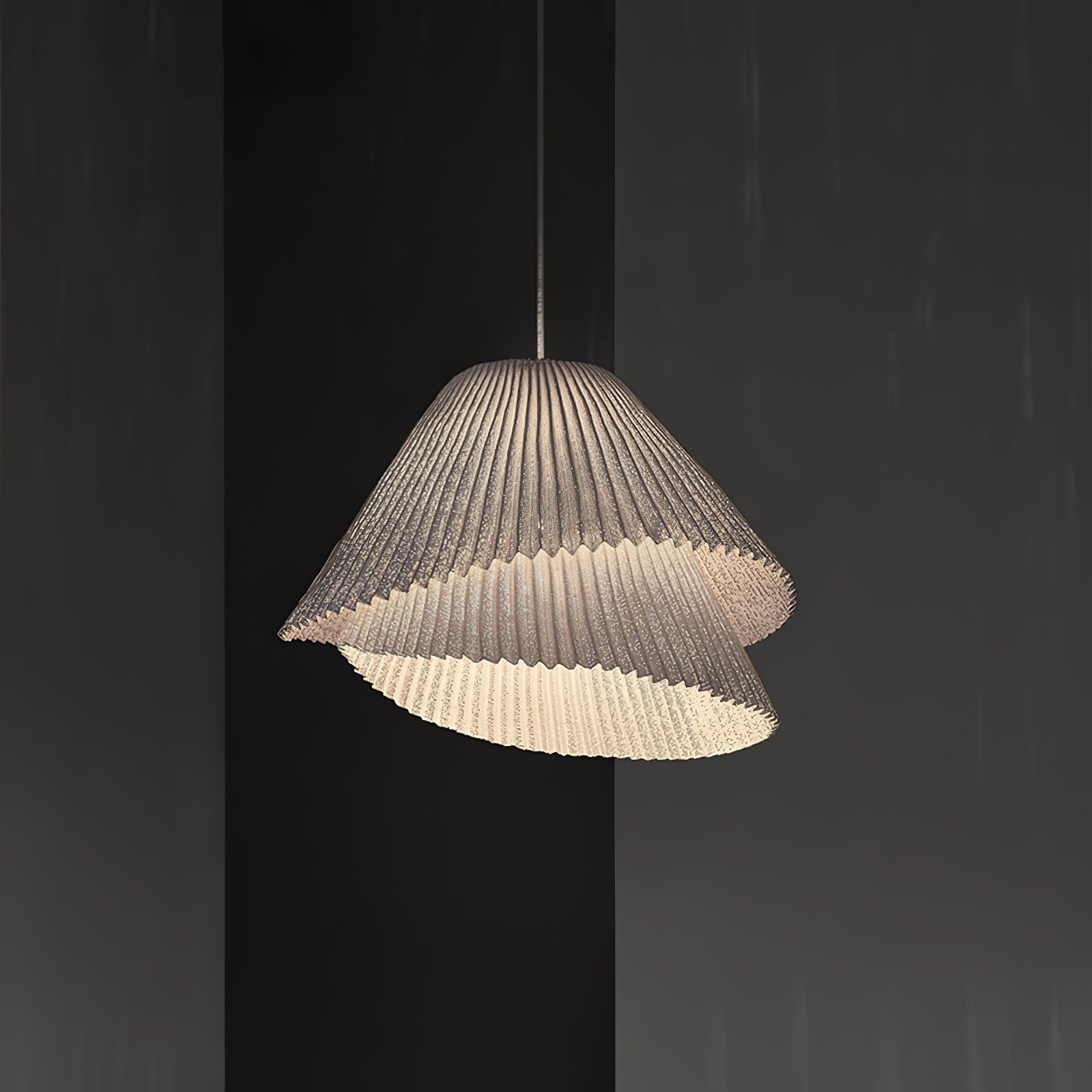 modern-grey-stainless-steel-pleated-mesh-pendant-light-with-integrated-led