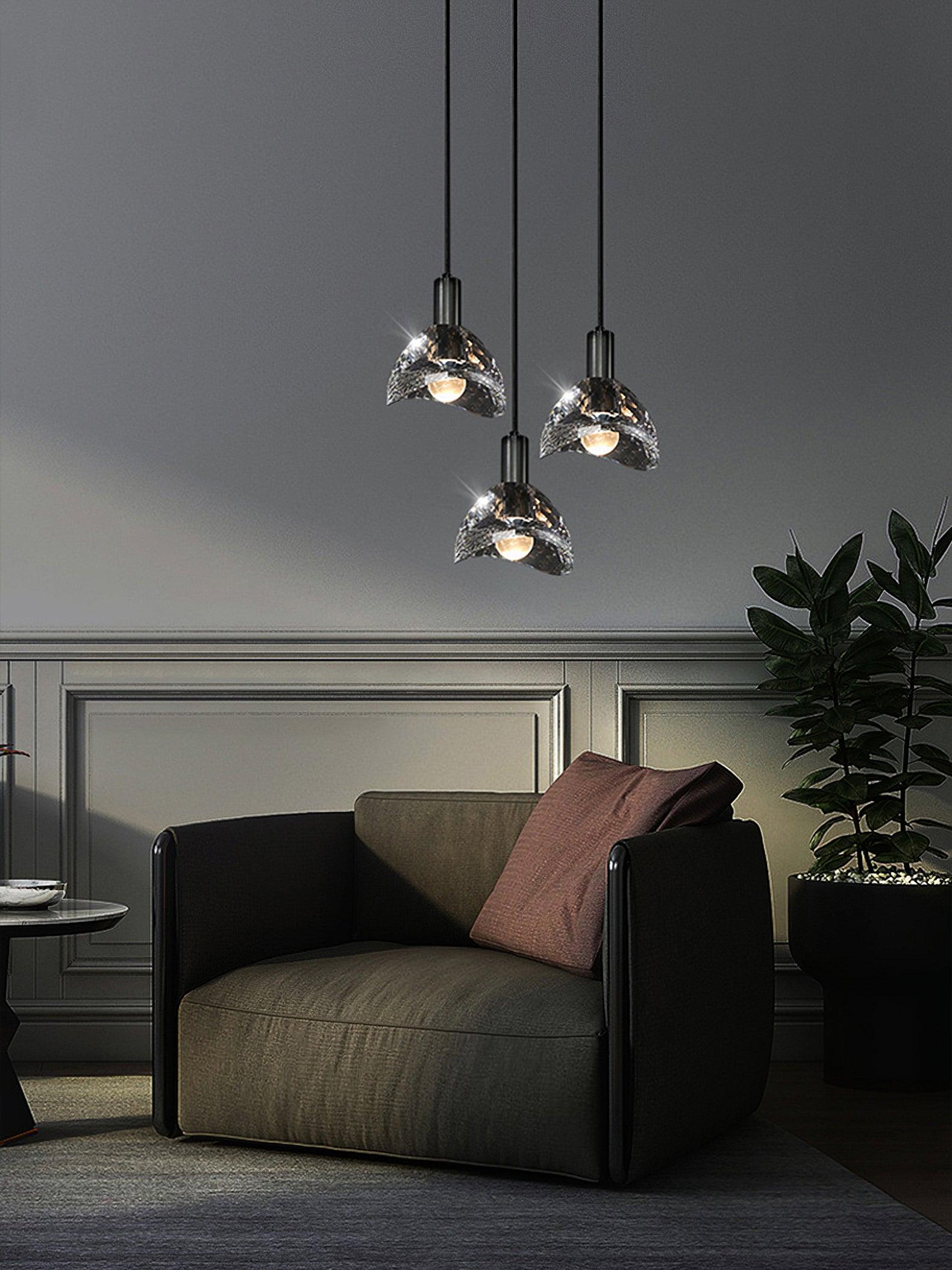 Modern Half Circle Glass Droplight Copper Pendant Lamp for Dining and Living Room
