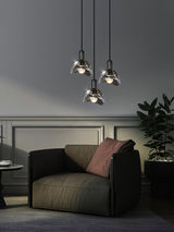 Modern Half Circle Glass Droplight Copper Pendant Lamp for Dining and Living Room