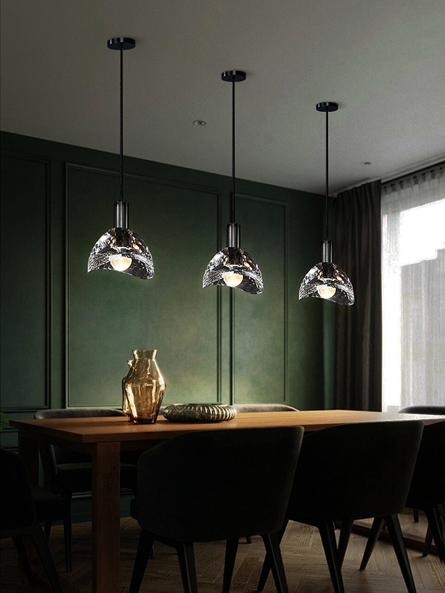 Modern Half Circle Glass Droplight Copper Pendant Lamp for Dining and Living Room