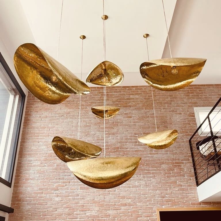 Modern Hammered Brass Pendant Light Industrial Style Hanging Ceiling Lamp for Living Room