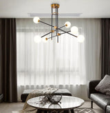 Modern Hand Blown Glass Globe Chandelier with Brass Rods Nordic Multi Head Ceiling Light