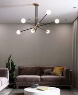 Modern Hand Blown Glass Globe Chandelier with Brass Rods Nordic Multi Head Ceiling Light